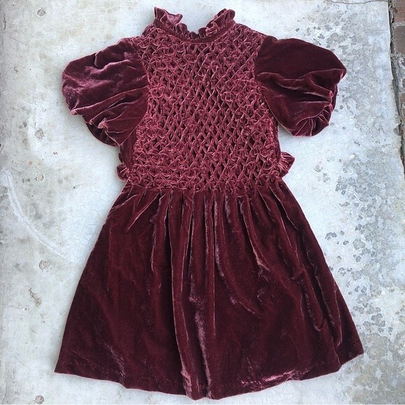 NWT Free People Gum Drop Velvet Dress Mini Smocked Maroon Chocolate Brown XS - Picture 4 of 9
